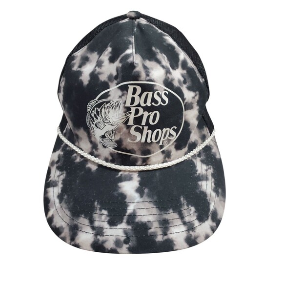 Bass Pro Shops Mesh Hat Cap Tie Dye Trucker Black White Snapback  Rope Logo Fish - Picture 1 of 12